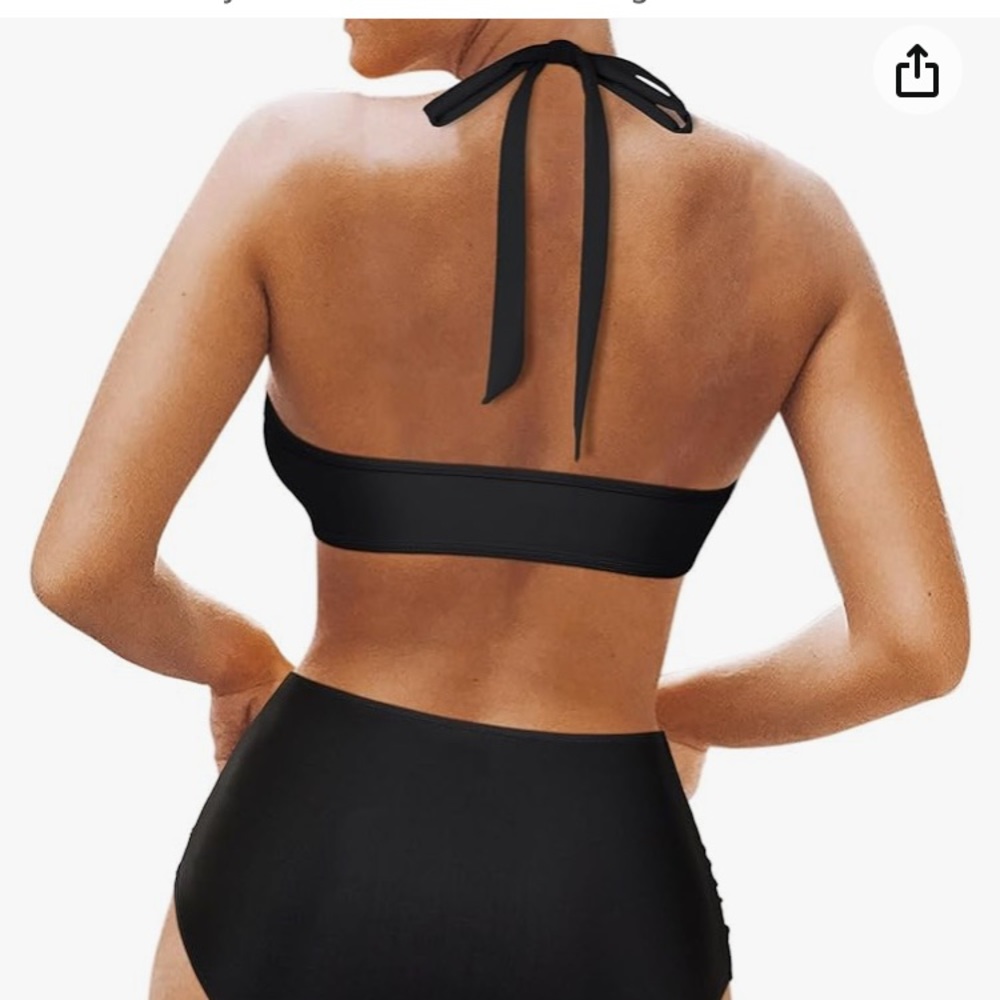 Women Mesh High Waisted Bikini Set Sexy V Neck Tummy Control Swimsuit - Picture 7 of 10
